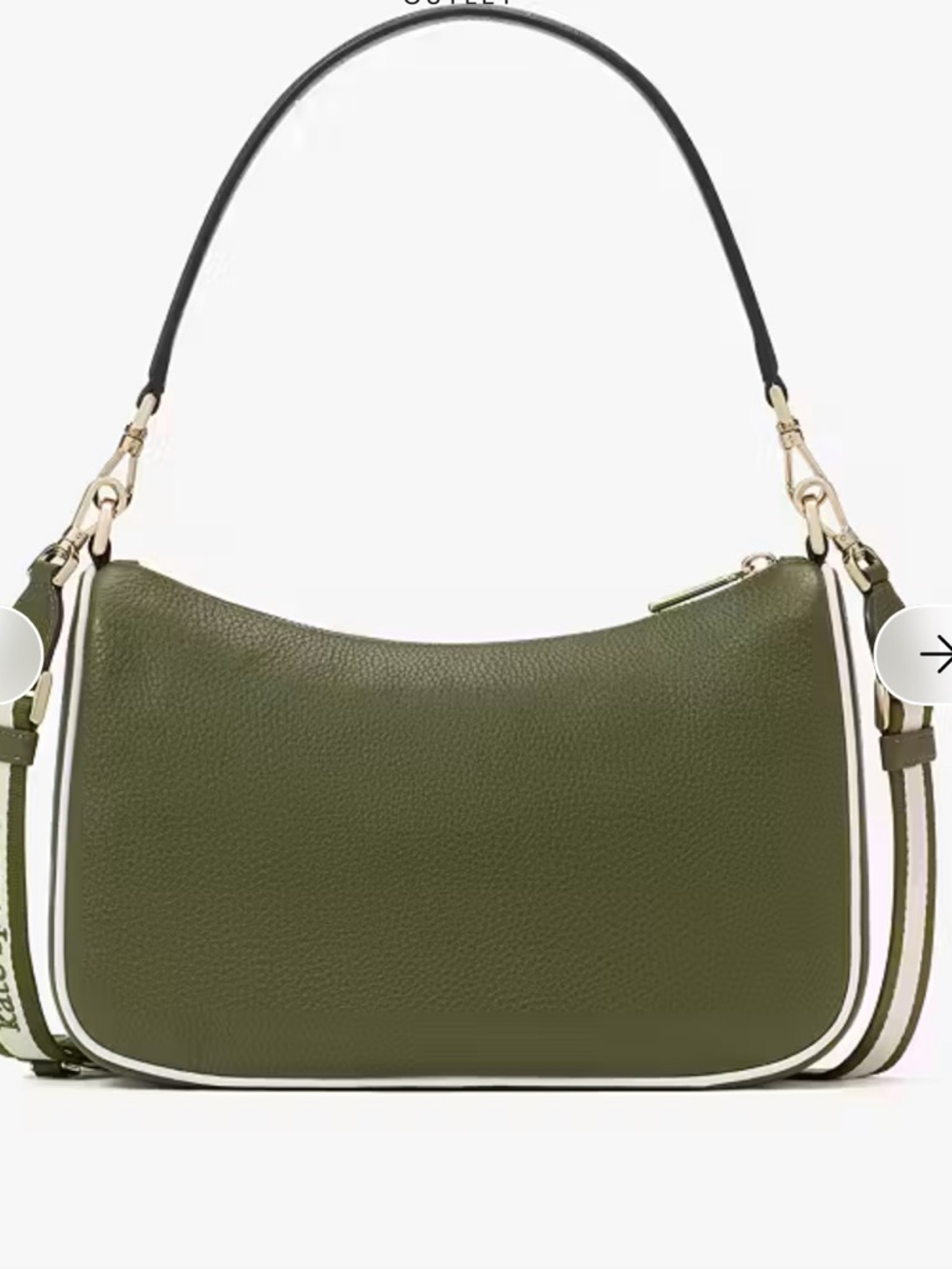 kate spade Olive Green Emma Medium Shoulder Bag with Striped Strap - Picture 5 of 9